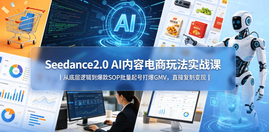 Seedance2.0 AI内容电商玩法实战课｜从底层逻辑到爆款SOP批量起号打爆GMV，直接复制变现-铜臭网