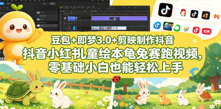 豆包＋即梦3.0+剪映制作抖音小红书儿童绘本龟兔赛跑视频，零基础小白也能轻松上手-铜臭网