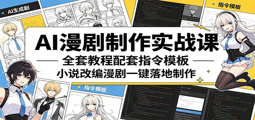 AI漫剧制作实战课：全套教程配套指令模板，小说改编漫剧一键落地制作-铜臭网