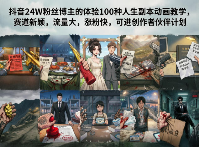 抖音24W粉丝博主的体验100种人生副本动画教学,赛道新颖,流量大,涨粉快,可进创作者伙伴计划-铜臭网