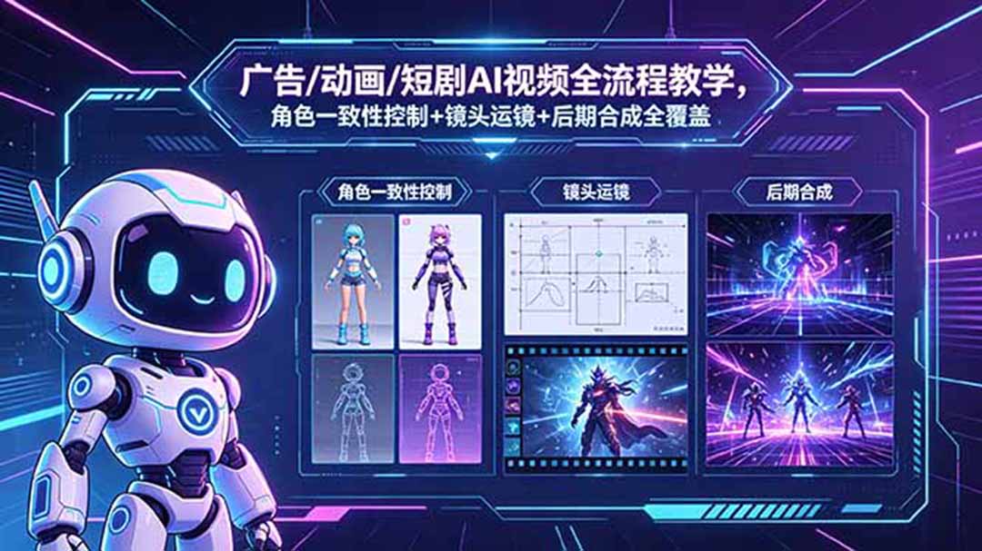 广告/动画/短剧AI视频全流程教学，角色一致性控制+镜头运镜+后期合成全覆盖-铜臭网