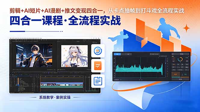 剪辑+AI短片+AI漫剧+推文变现四合一，从卡点抽帧到打斗戏全流程实战-铜臭网