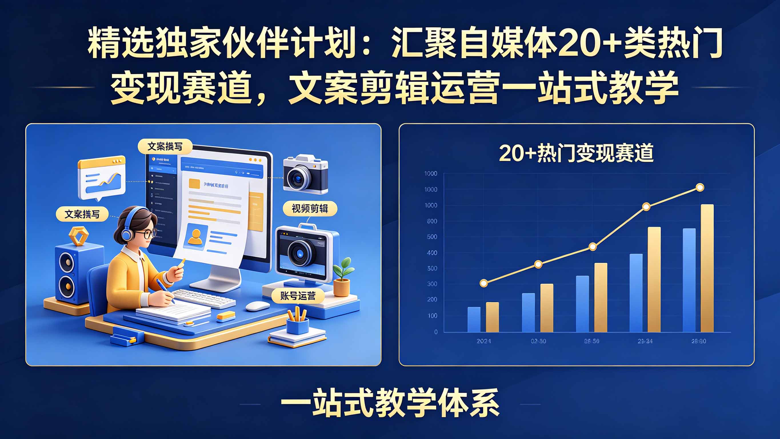 精选独家伙伴计划:汇聚自媒体20+类热门变现赛道,文案剪辑运营一站式教学-铜臭网