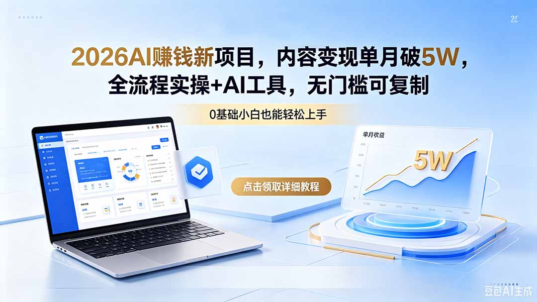2026AI赚钱新项目，内容变现单月破5W，全流程实操+AI工具，无门槛可复制-铜臭网