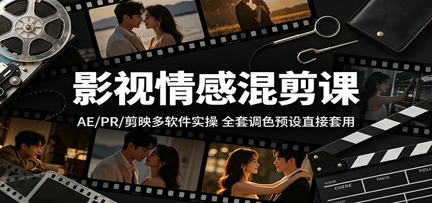 影视情感混剪课:AE/PR/剪映多软件实操,全套调色预设直接套用-铜臭网