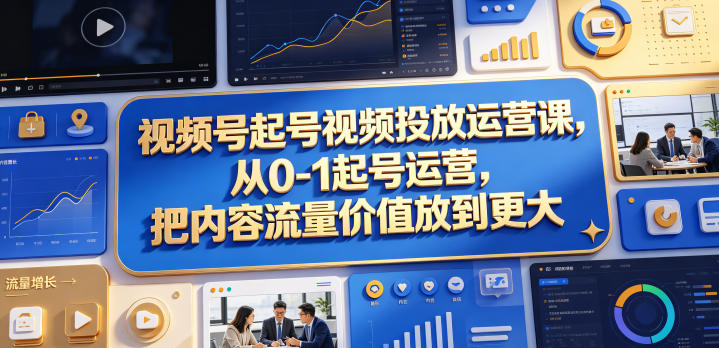 视频号起号视频投放运营课,从0-1起号运营,把内容流量价值放到更大-铜臭网