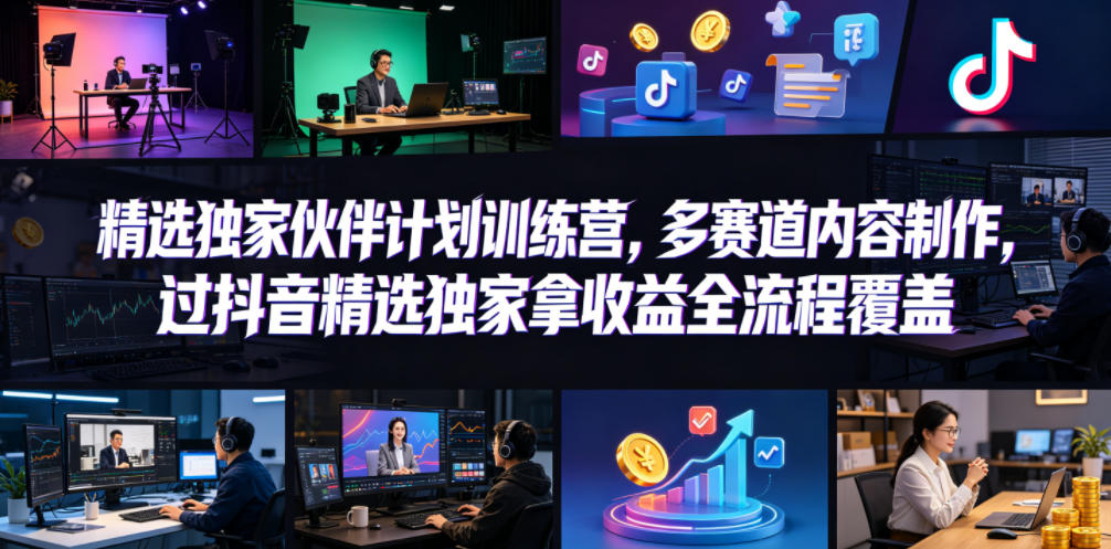 小豁食堂精选独家伙伴计划训练营,多赛道内容制作,过抖音精选独家拿收益全流程覆盖-铜臭网