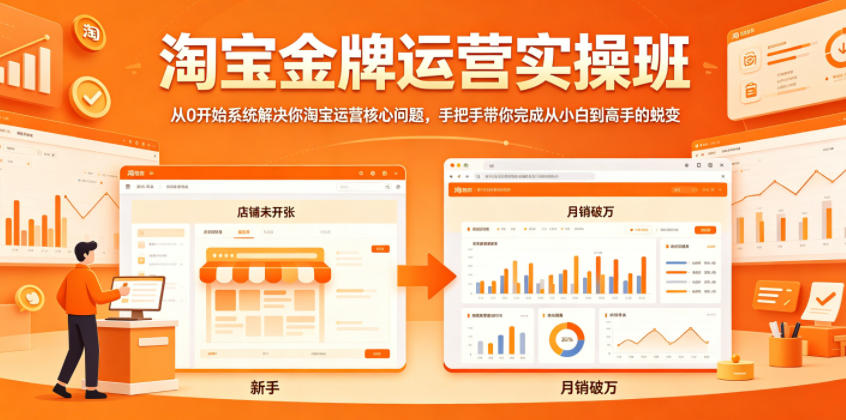 淘宝金牌运营实操班,从0开始系统解决你淘宝运营核心问题,手把手带你完成从小白到高手的蜕变-铜臭网