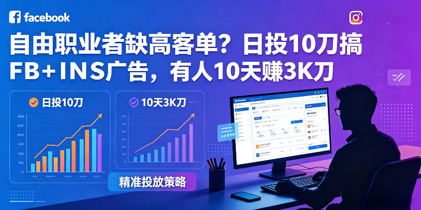 自由职业者缺高客单?日投10刀搞FB+INS广告,有人10天赚3K刀!【原创双语字幕】-铜臭网