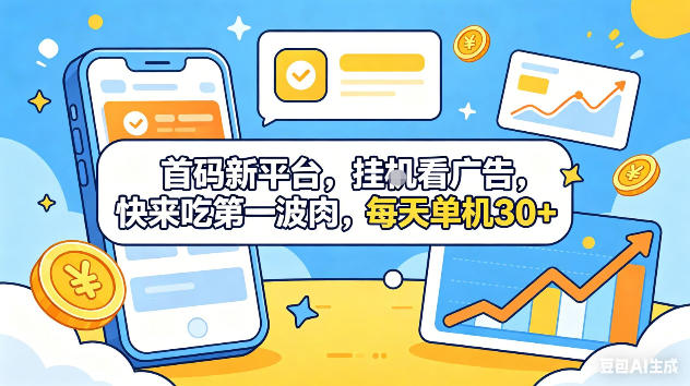 首码新平台，挂G自动看广告，快来吃第一波肉，每天单机30+，可矩阵放大【揭秘】-铜臭网