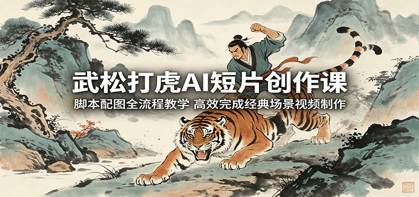 武松打虎AI短片创作课:脚本配图全流程教学,高效完成经典场景视频制作-铜臭网