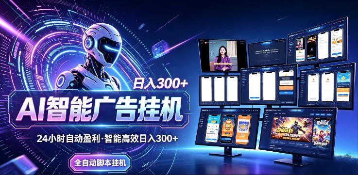 AI智能广告挂G项目,无需人工,单机稳定日入200+,可矩阵放大,24小时不间断刷广告賺收益【揭秘】-铜臭网