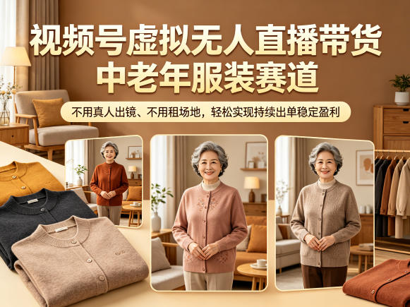 视频号虚拟无人直播带货中老年服装赛道,不用真人出镜、不用租场地,轻松实现持续出单稳定盈利-铜臭网