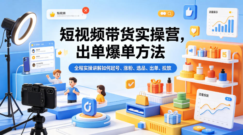 短视频带货实操营,出单爆单方法,全程实操讲解如何起号、涨粉、选品、出单、投放(更新0515)-铜臭网