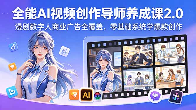 全能AI视频创作导师养成课2.0，漫剧数字人商业广告全覆盖，零基础系统学爆款创作-铜臭网