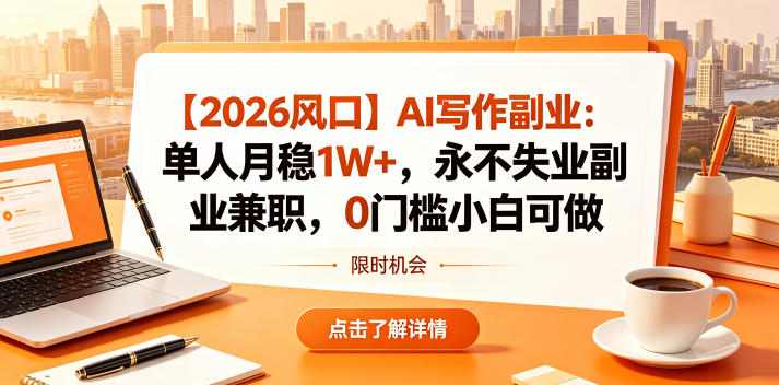 【2026风口】AI写作副业:单人月稳1W+,永不失业副业兼职,0门槛小白可做【揭秘】-铜臭网