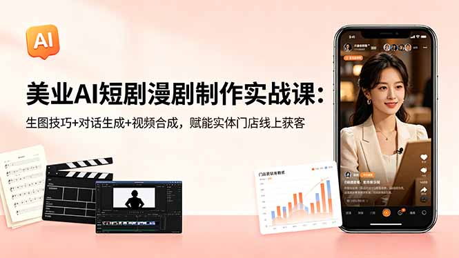 美业AI短剧漫剧制作实战课:生图技巧+对话生成+视频合成,赋能实体门店线上获客-铜臭网