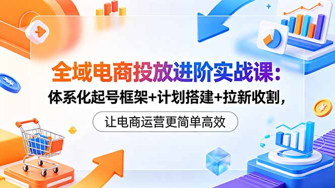 全域电商投放进阶实战课:体系化起号框架+计划搭建+拉新收割,让电商运营更简单高效-铜臭网