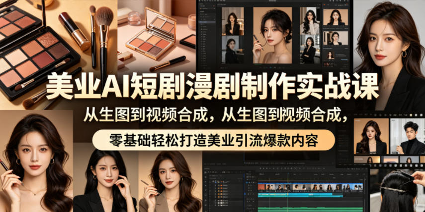 美业AI短剧漫剧制作实战课,从生图到视频合成,零基础轻松打造美业引流爆款内容-铜臭网