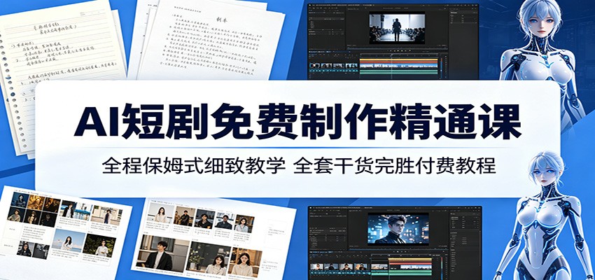 AI短剧免费制作精通课:全程保姆式细致教学,全套干货完胜付费教程-铜臭网