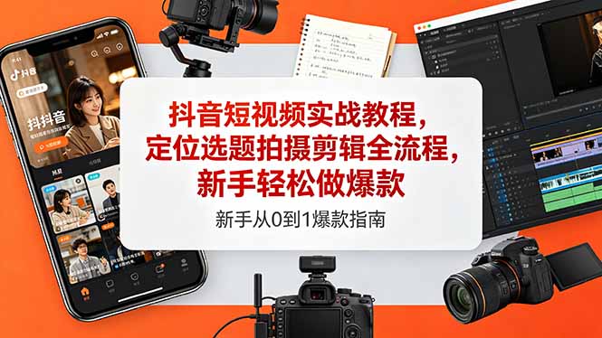 抖音短视频实战教程,定位选题拍摄剪辑全流程,新手轻松做爆款-铜臭网