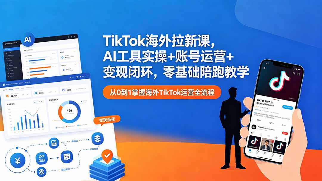 TikTok海外拉新课，AI工具实操+账号运营+变现闭环，零基础陪跑教学-铜臭网