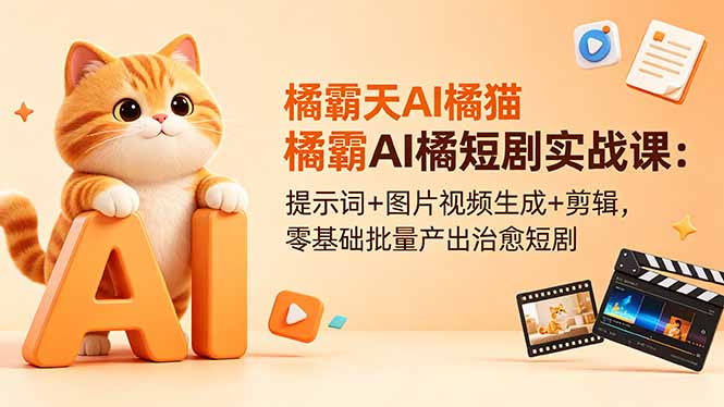 橘霸天AI橘猫短剧实战课：提示词+图片视频生成+剪辑，零基础批量产出治愈短剧-铜臭网