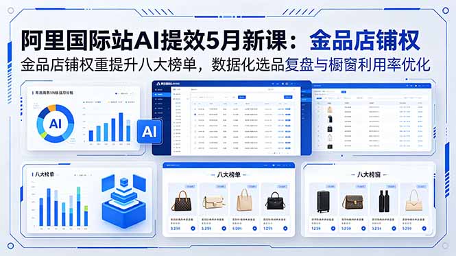 阿里国际站AI提效5月新课:金品店铺权重提升八大榜单,数据化选品复盘与橱窗利用率优化-铜臭网