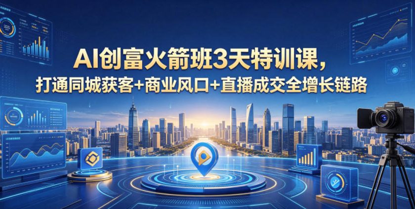 AI创富火箭班3天特训课,打通同城获客+商业风口+直播成交全增长链路,2026年4月新课-铜臭网