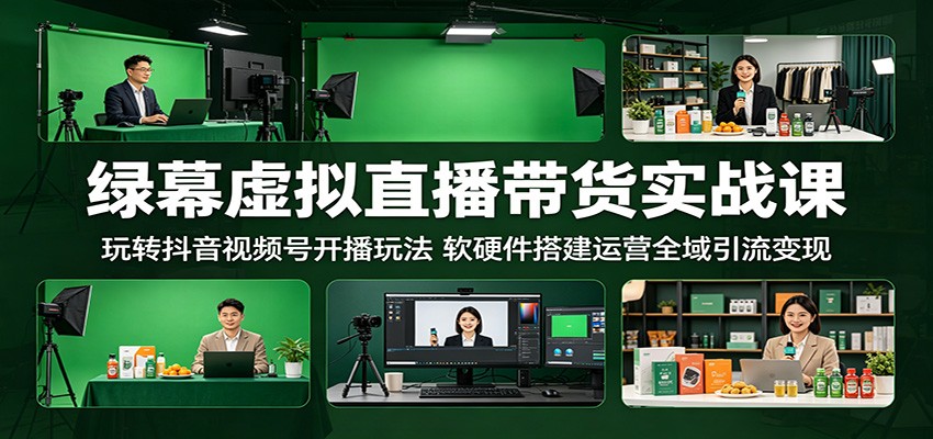 绿幕虚拟直播带货实战课:玩转抖音视频号开播玩法,软硬件搭建运营全域引流变现-铜臭网
