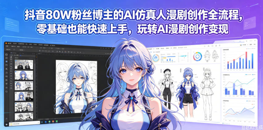 抖音80W粉丝博主的AI仿真人漫剧创作全流程，零基础也能快速上手，玩转AI漫剧创作变现-铜臭网
