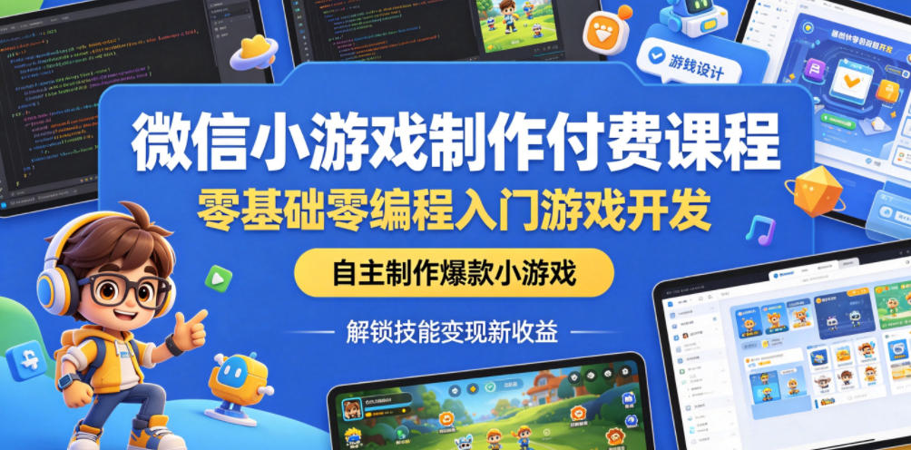 微信小游戏制作付费课程，零基础零编程入门游戏开发，自主制作爆款小游戏，解锁技能变现新收益-铜臭网