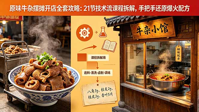 原味牛杂摆摊开店全套攻略：21节技术流课程拆解，手把手还原爆火配方-铜臭网