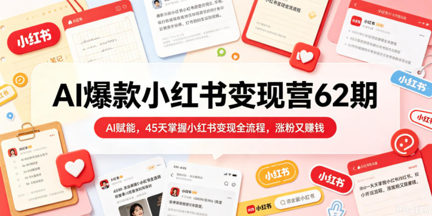 AI爆款小红书变现营62期2026年5月，AI赋能，45天掌握小红书变现全流程，涨粉又賺钱-铜臭网