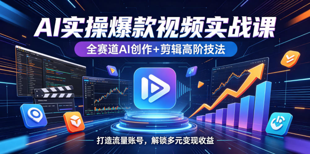 AI实操爆款视频实战课，全赛道AI创作+剪辑高阶技法，打造流量账号，解锁多元变现收益-铜臭网
