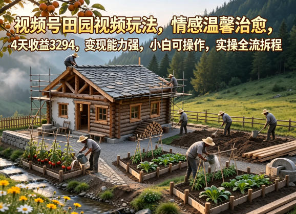 视频号田园视频玩法,情感温馨治愈,4天收益3294,变现能力强,小白可操作,实操全流程拆解-铜臭网