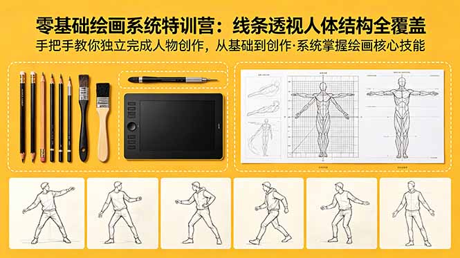 零基础绘画系统特训营：线条透视人体结构全覆盖，手把手教你独立完成人物创作-铜臭网