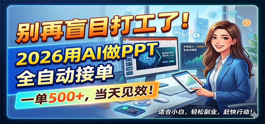 别再盲目打工了！2026用AI做PPT全自动接单，一单5张+，当天见效！-铜臭网