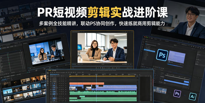 PR短视频剪辑实战进阶课，多案例全技能精讲，联动PS协同创作，快速练就商用剪辑能力-铜臭网