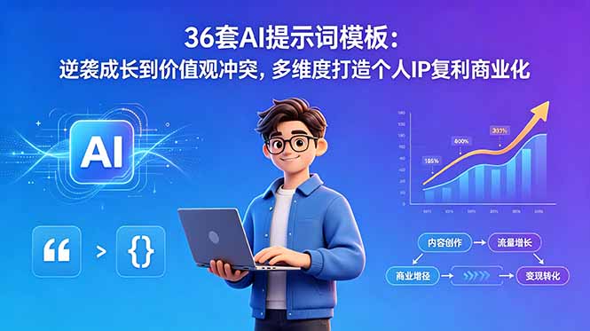 36套AI提示词模板：逆袭成长到价值观冲突，多维度打造个人IP复利商业化-铜臭网