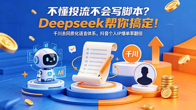 不懂投流不会写脚本？Deepseek帮你搞定！千川去同质化语言体系，抖音个人IP爆单率翻倍-铜臭网
