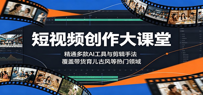 短视频创作大课堂：精通多款AI工具与剪辑手法，覆盖带货、育儿、古风等热门领域-铜臭网