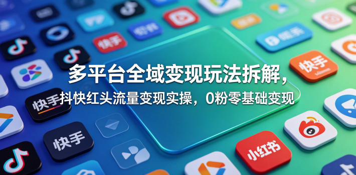 多平台全域变现玩法拆解，抖快红头流量变现实操，0粉零基础变现-铜臭网