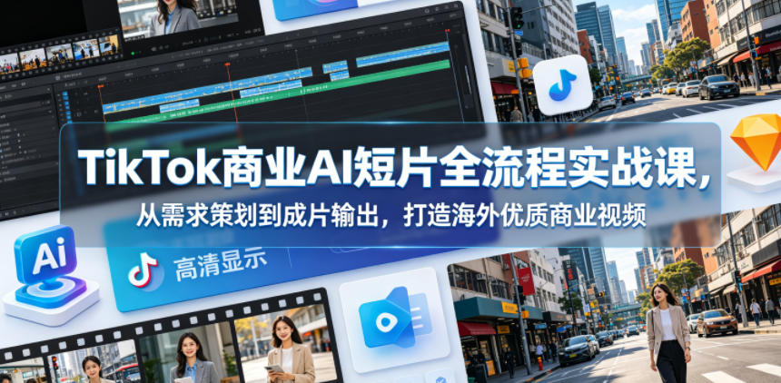 TikTok商业AI短片全流程实战课，从需求策划到成片输出，打造海外优质商业视频-铜臭网