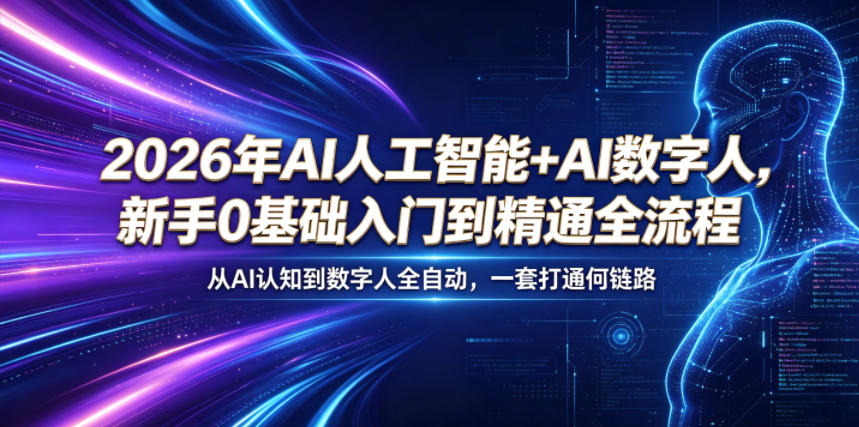2026年AI人工智能+AI数字人，新手0基础入门到精通全流程，从AI认知到数字人全自动，一套打通全链路-铜臭网