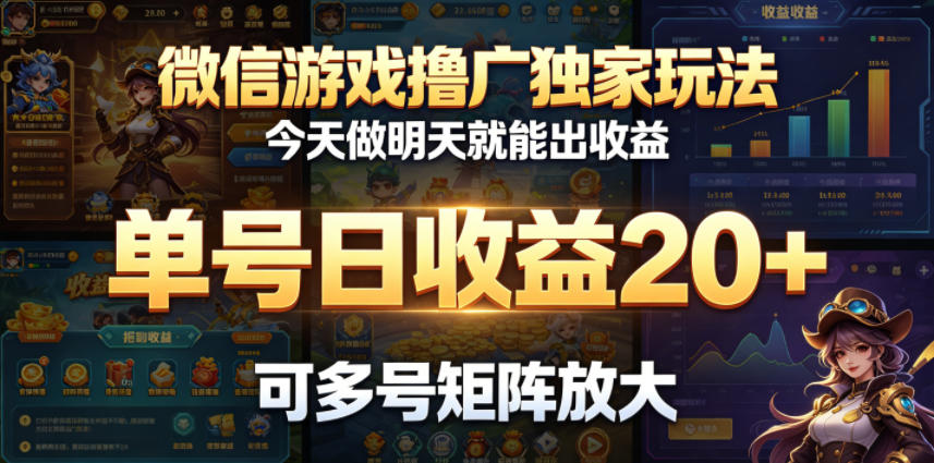 微信游戏撸广独家玩法，今天做明天就能出收益，单号日收益20+，可多号矩阵放大-铜臭网