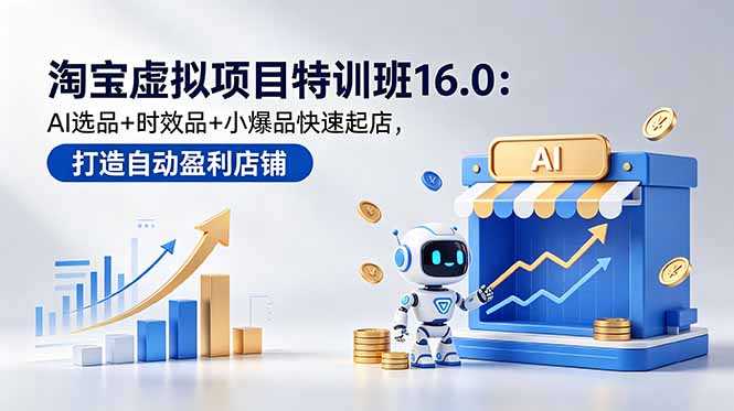 淘宝虚拟项目特训班16.0：AI选品+时效品+小爆品快速起店，打造自动盈利店铺-铜臭网