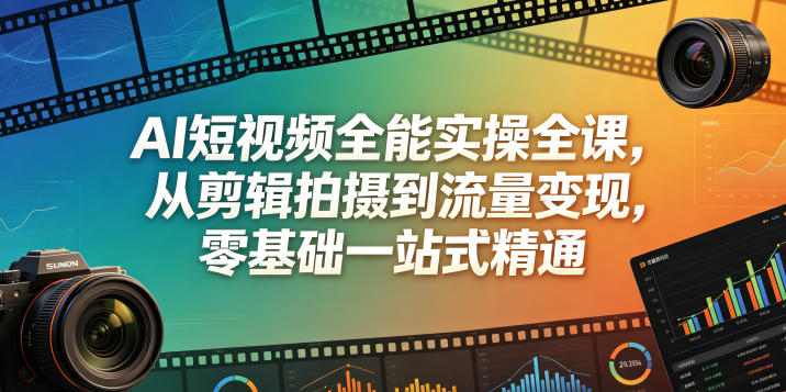 AI短视频全能实操全课，从剪辑拍摄到流量变现，零基础一站式精通-铜臭网