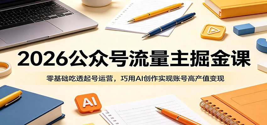 2026公众号流量主掘金课:零基础吃透起号运营,巧用AI创作实现账号高产值变现-铜臭网
