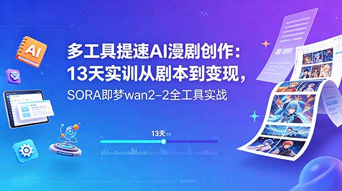 多工具提速AI漫剧创作:13天实训从剧本到变现,SORA即梦wan2-2全工具实战-铜臭网